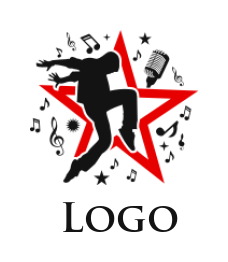 design an entertainment logo dancer in front of star with musical notes 