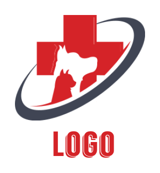 pet logo dog cat merged medical sign and swoosh