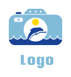 design a photography logo dolphin on water in camera 