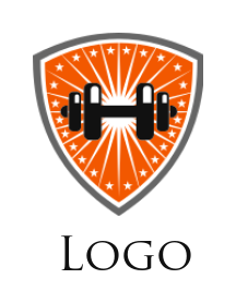 create a fitness logo dumb bell in shield crest - logodesign.net