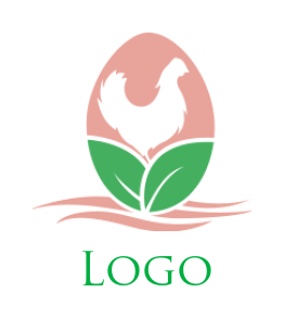 farm logo negative space hen on egg with leaves