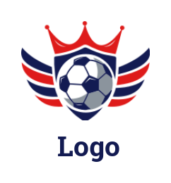 sports logo icon soccer ball inside the shield with crown and wings