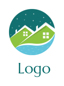 make a real estate logo gable roof houses in circle 