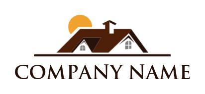 real estate logo illustration gable roof with chimney and sun - logodesign.net