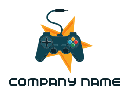 games logo game controller with cord and star
