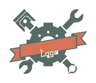 engineering logo of gear with wrench and piston