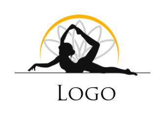 design a fitness logo girl lying in yoga pose with lotus background 