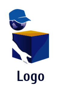 logistics logo globe head with cap holding box