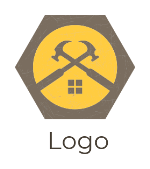 handyman logo hammer house in circle hexagon 