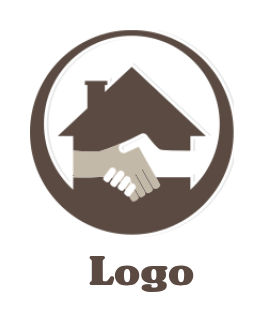 real estate logo handshake in home with circle