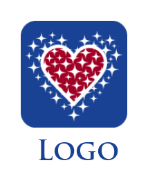 design a dating logo heart with sparkling in rounded rectangle shape