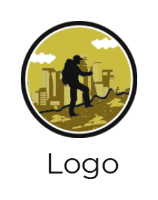 make a construction logo hiker on mountain on construction site