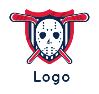 design a sports logo hockey mask and crossed sticks in shield