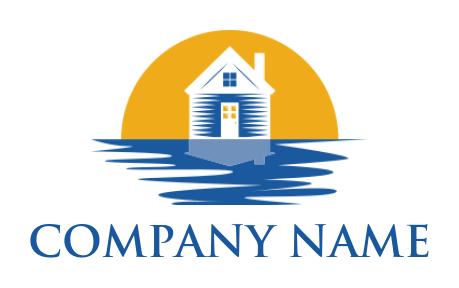 real estate logo template house on water with sun - logodesign.net