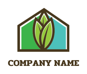 landscaping logo of house behind garden leaves 