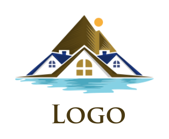 real estate logo house roofs with mountain and river