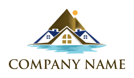 real estate logo house roofs with mountain and river