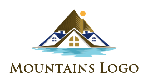 Real estate logo house roofs with mountain and river