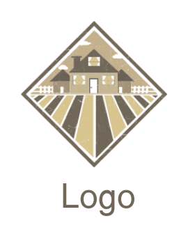 real estate logo illustration of house with farm