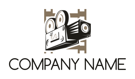 make a media logo illustration of movie camera merged with film reel 