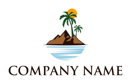 travel logo illustration island with palm trees and sun - logodesign.net
