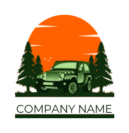 create a transportation logo jeep with trees 