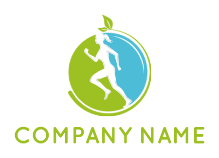 make a fitness logo jogging woman in circle with leaves