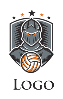 sports logo knight with volleyball in shield - logodesign.net