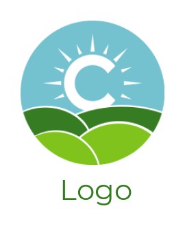 Make a Letter C logo forming sun with landscape