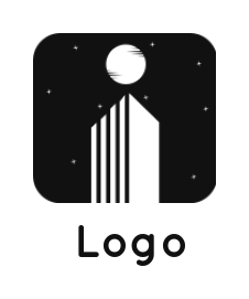 alphabets logo Letter I forming building moon