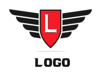 Letter L logo maker inside shield with wings 