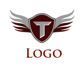 Design a Letter T logo inside shield with wings