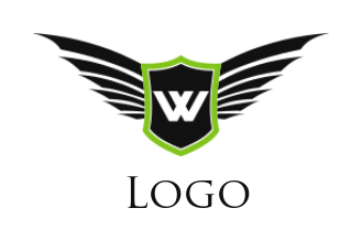Letter W logo icon inside shield with wings