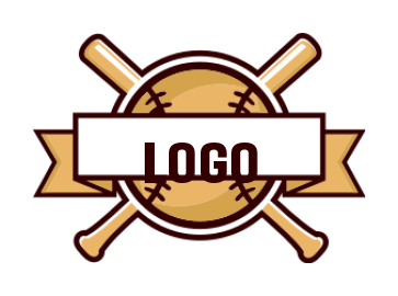 sports logo icon line art baseball and bat with ribbon