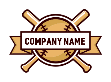 sports logo icon line art baseball and bat with ribbon