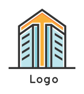 real estate logo icon line art buildings forming arrow 