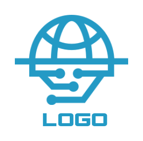 make an IT logo line art globe merged with tech wires