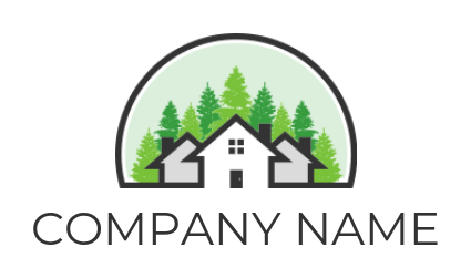 real estate logo maker line art house with pine trees 