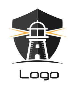 insurance logo of line art lighthouse in shield