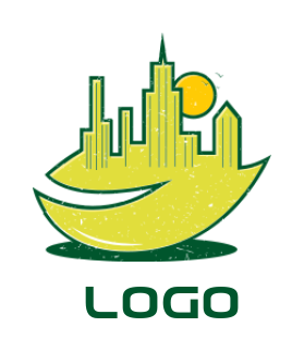 real estate logo skyline on leaf sun and birds