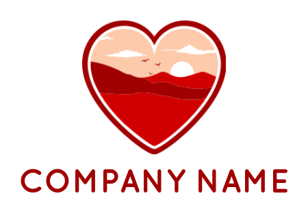 design a dating logo mountain scape in heart with sun and clouds