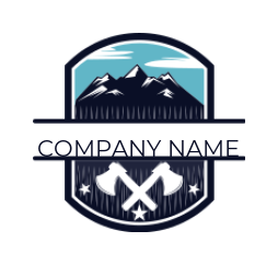 travel logo maker mountains with axes and stars inside emblem 