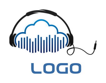 music logo of music beats cloud with headphones
