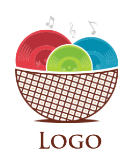 music logo icon music CDs inside basket - logodesign.net