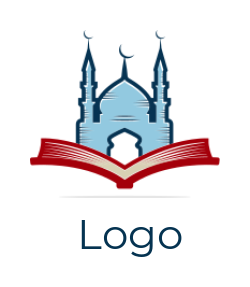 religious logo mosque crescent above open book