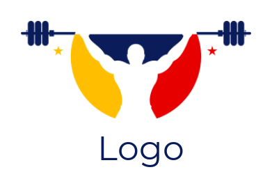 design a fitness logo negative space man lifting bar weight