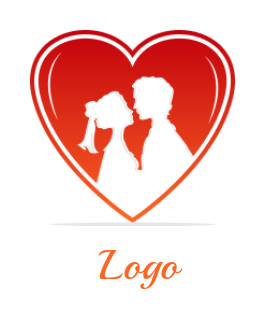 make a dating logo negative space romantic couple inside red heart