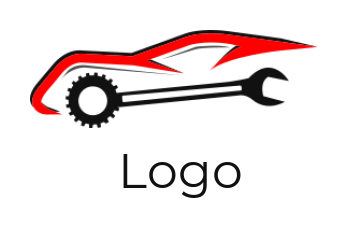 auto repair logo open end wrench merged with car 