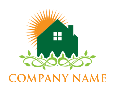 landscape logo ornamental house and abstract sun