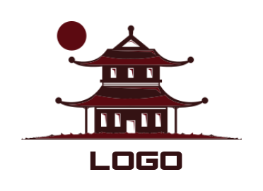 make a spirituality logo pagoda temple with sun